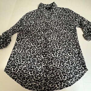 Iz Byer Black Leopard Print Button Down Shirt Size Medium